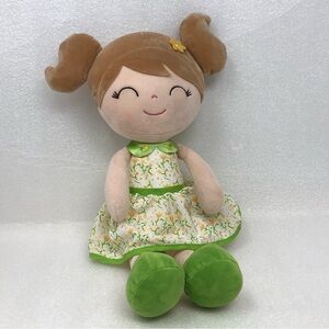 Gloveleya Baby Girl with Yellow & Green Flower Dress Plush Doll